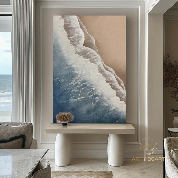 Original Ocean Wave Oil Painting On Canvas Abstract Minimalist Painting Ocean Textured Art Custom Blue Sea Wall Art Living Room Decor Gift