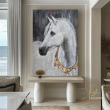 Horse painting,Horse art,Oversize Horse Painting,Original white horse large painting, Hand Made Wall Art ,Oil Painting,Acrylic painting