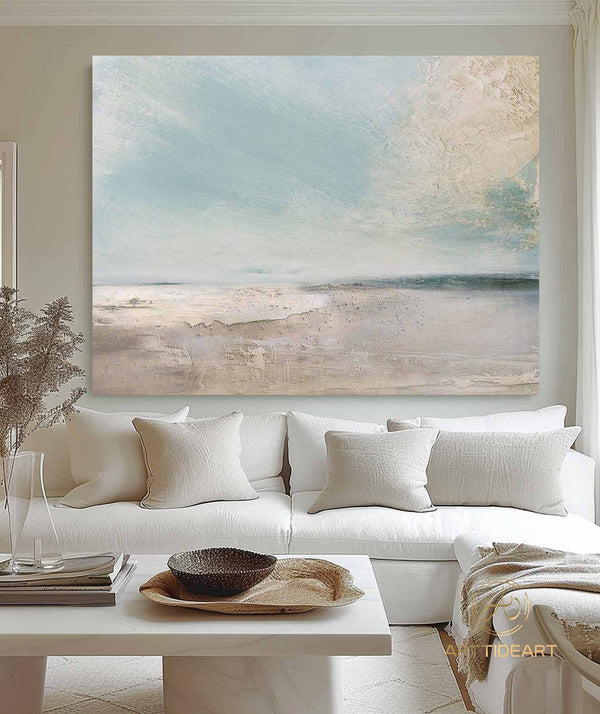 Large sky and sea painting beach scene painting original large ocean canvas painting blue green sky painting living room canvas painting