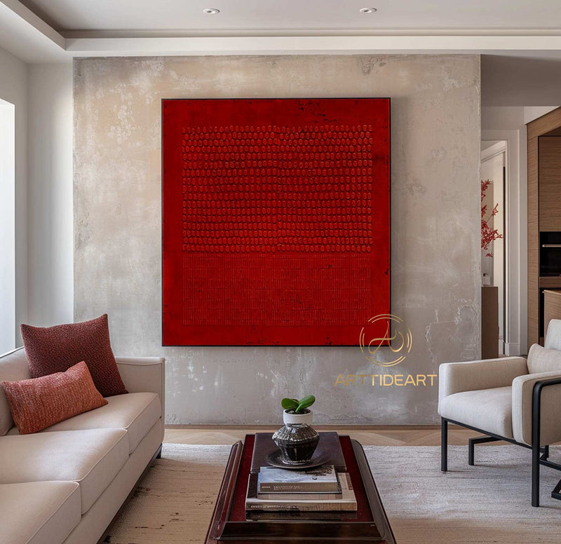 Large Red Abstract Painting On Canvas Wabi Sabi Texture Wall Art Red Minimalist Painting Boho Wall Decor Entrance Wall Decor For Living Room