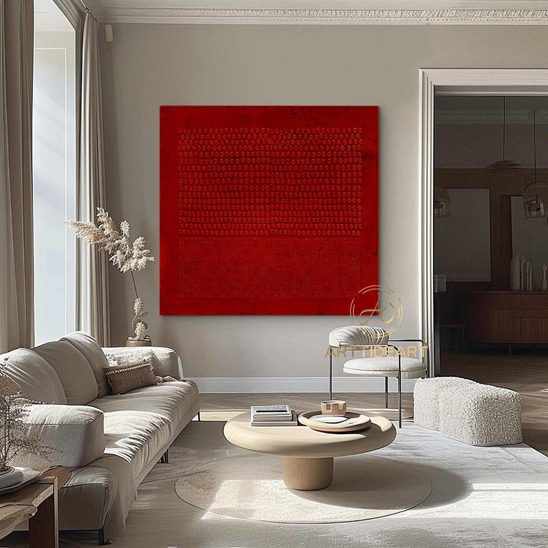 Large Red Abstract Painting On Canvas Wabi Sabi Texture Wall Art Red Minimalist Painting Boho Wall Decor Entrance Wall Decor For Living Room