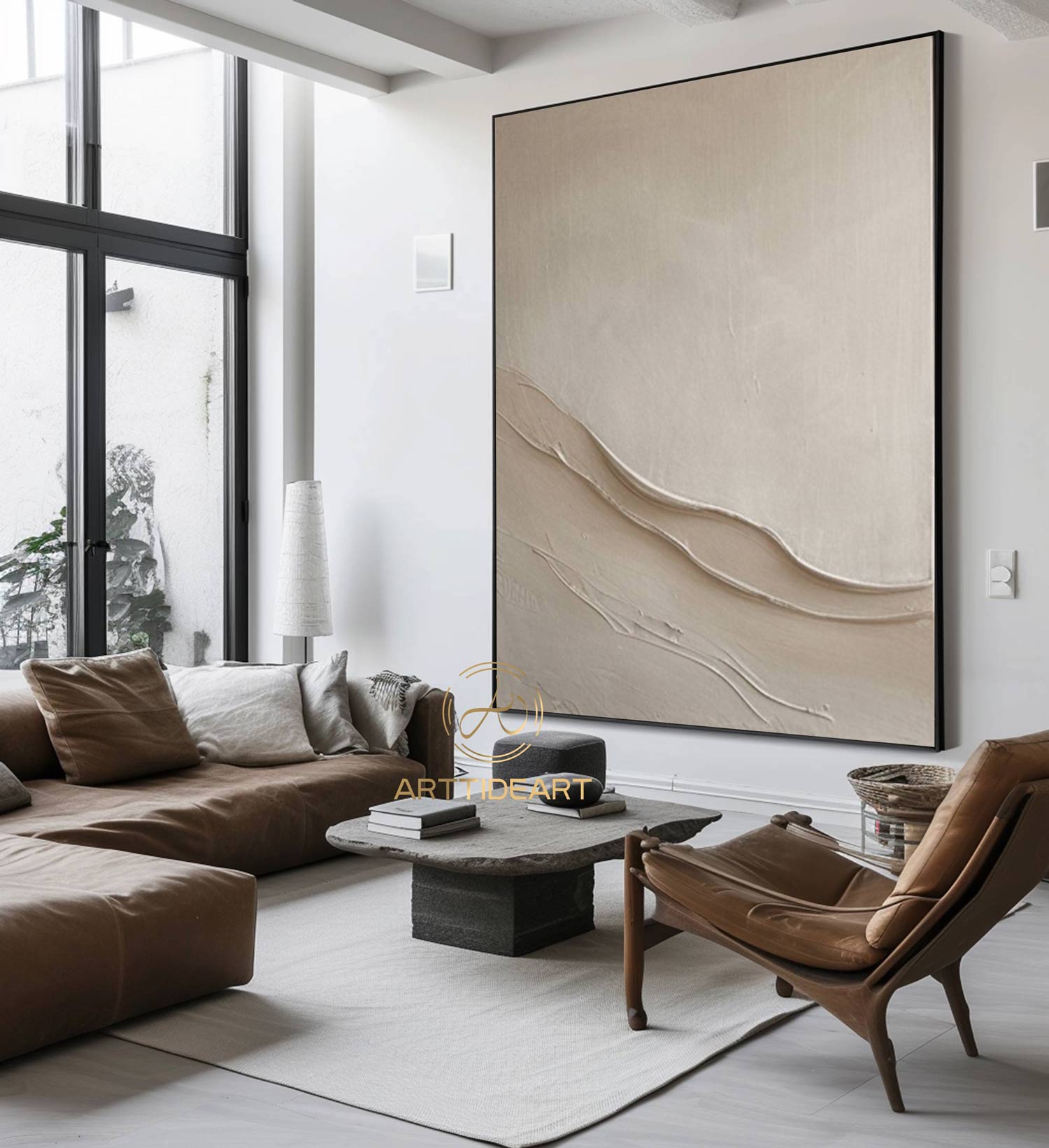 Large Beige Plaster Wall Art Beige Abstract Wave Painting Beige 3D Texture Painting Modern Minimalist Wall Art Neutral Minimalist Painting