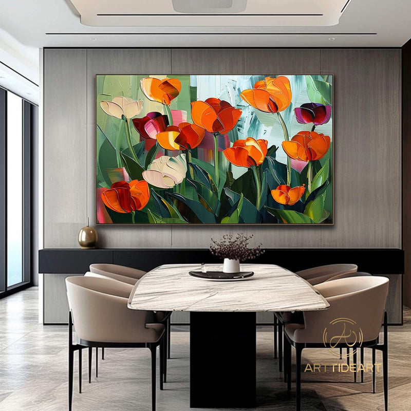 Colorful Floral Canvas Art, Vibrant Flower Painting on Canvas, Textured Acrylic Painting, Impasto Cheerful Floral Art, Living Room Wall Art