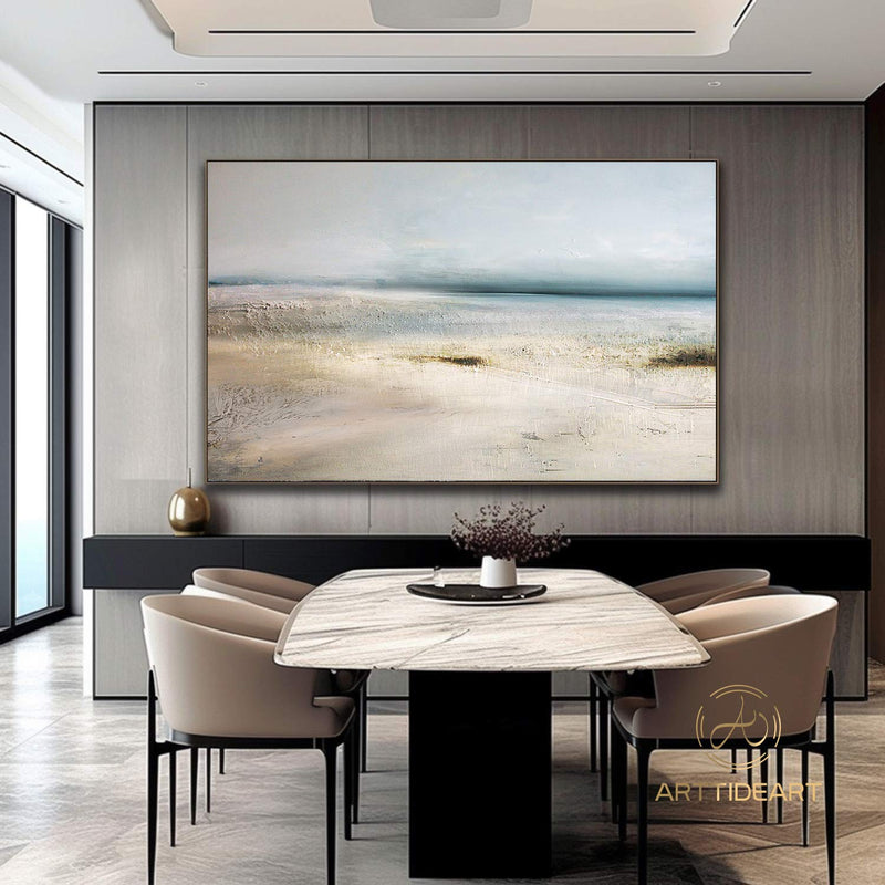 Original Golden Beach Painting,Large Sky And Sea Painting,Light Blue Seaside Oil Painting,Large Coastal Painting,Beach Abstract Oil Painting