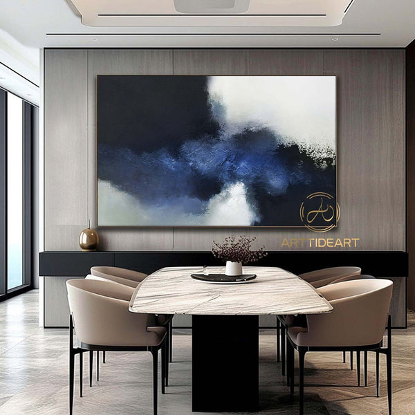 blue abstract painting Blue white Textured Painting large abstract black and white painting office wall decor acrylic painting blue wall art