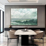 Large Sky And Sea Painting White Cloud Minimalist Painting Green Landscape Abstract painting Ocean Abstract Painting Living Room Wall Art