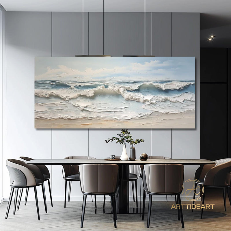 Large Textured Beach Acrylic Painting Framed Ocean Painting On Canvas Abstract Sea Art On Canvas Coastal Wall Art Beach Canvas Wall Decor