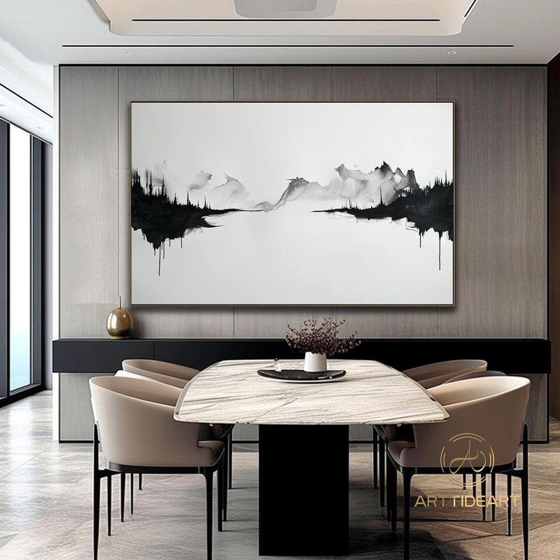 Black  White Abstract Original Texture Oil Painting on Canvas, Large Minimalist Wall Art, Landscape Acrylic Custom Painting, Modern Living Room Decor