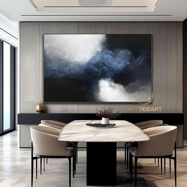 blue abstract painting black white painting large abstract painting abstract canvas wall art acrylic painting on canvas blue grey painting