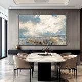 Extra Large Abstract White Cloud Painting,Blue Sky Art Original Seaside Landscape Painting Sky And Sea Art canvas painting for living room