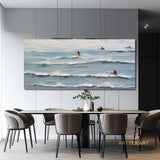 Oversized Beach Landscape Painting On Canvas Original Summer Seaside Painting White Wave Beach Painting Large Blue Ocean Wall Art Home Decor