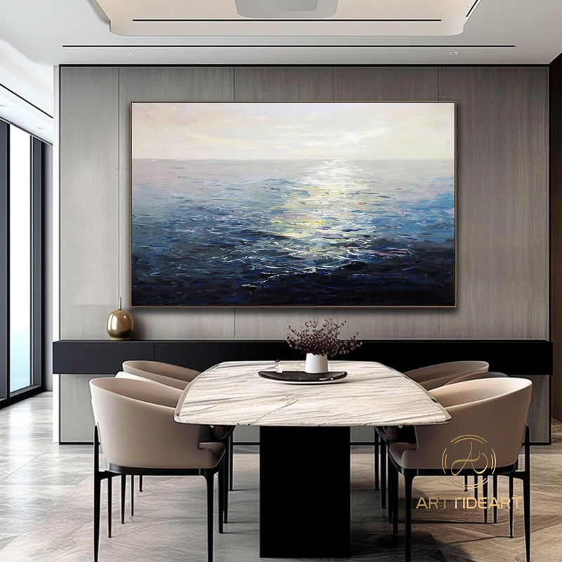 large abstract sunset painting blue sea abstract painting ocean painting coastal painting on canvas seascape painting landscape painting