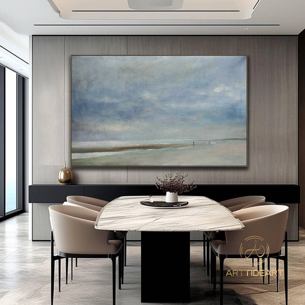 Large Sky & Sea Canvas Painting,Original Light Blue Sky Painting,Large Wall Sky Painting,Sky Abstract Painting,Ocean Landscape Painting