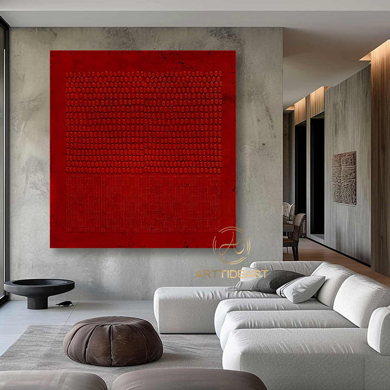 Large Red Abstract Painting On Canvas Wabi Sabi Texture Wall Art Red Minimalist Painting Boho Wall Decor Entrance Wall Decor For Living Room