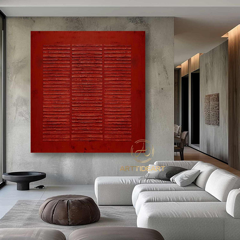 Large Red Abstract Painting On Canvas Wabi Sabi Texture Wall Art Red Minimalist Painting Boho Wall Decor Entrance Wall Decor For Living Room