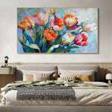 Original Flower Oil Painting on Canvas, Extra Large Wall Art Abstract Floral Art Custom Painting Minimalist Living Room Decor Gift Tulip art