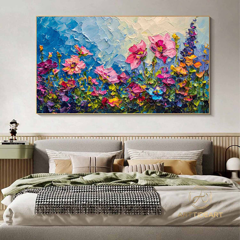 Original Colorful Flower Oil Painting On Canvas, Abstract Blossom Painting, Blooming Floral Painting, Large Wall Art, Living Room Wall Decor