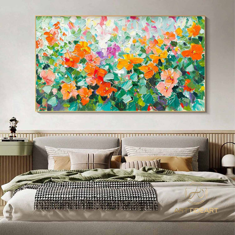 Original Oil Painting On Canvas, Abstract Modern Colorful Flower Painting, Large Wall Art, Boho Wall Décor, Home Decor, Bedroom Wall Decor