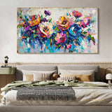 Large Original Colorful flower Canvas Oil Painting,Heavy Textured Palette Knife Wall Decor Impasto Acrylic Floral Painting Living Room Decor