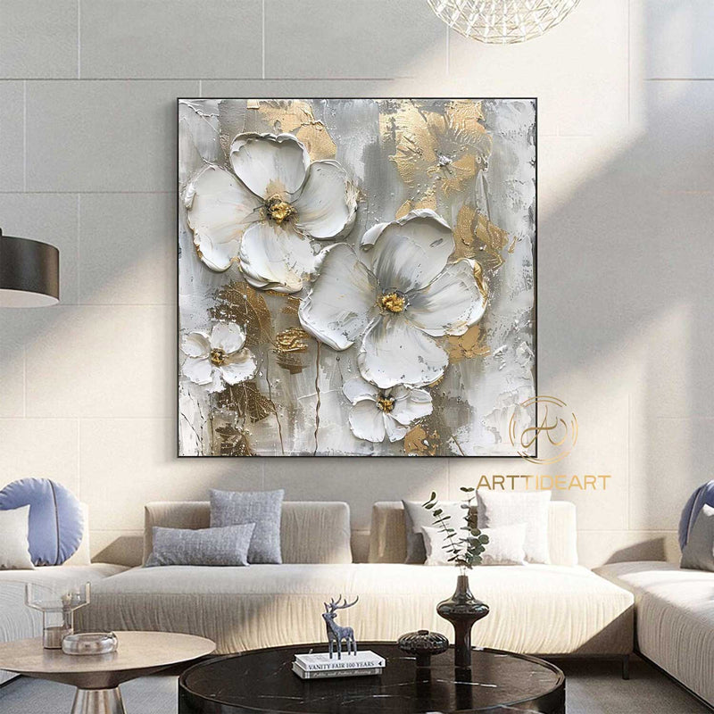 Large Flower Oil Painting on Canvas, Original Abstract Floral Painting, Minimalist Wall Art, Custom Painting, Modern Living Room Decor Gift