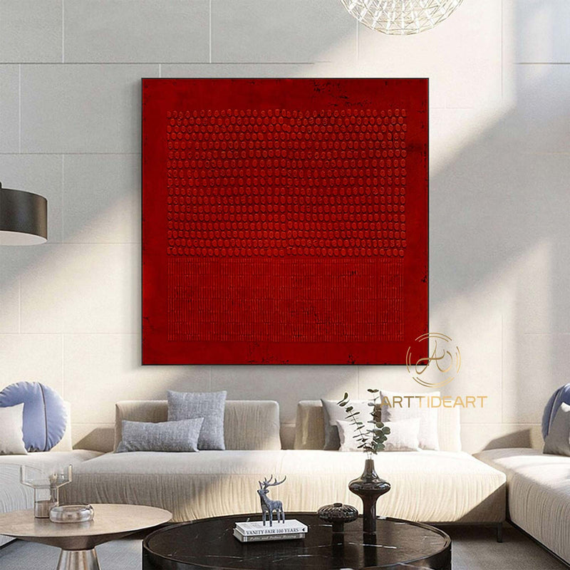 Large Red Abstract Painting On Canvas Wabi Sabi Texture Wall Art Red Minimalist Painting Boho Wall Decor Entrance Wall Decor For Living Room