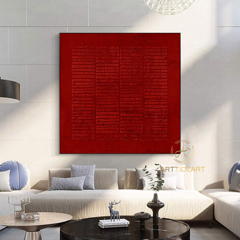 Large Red Abstract Painting On Canvas Wabi Sabi Texture Wall Art Red Minimalist Painting Boho Wall Decor Entrance Wall Decor For Living Room