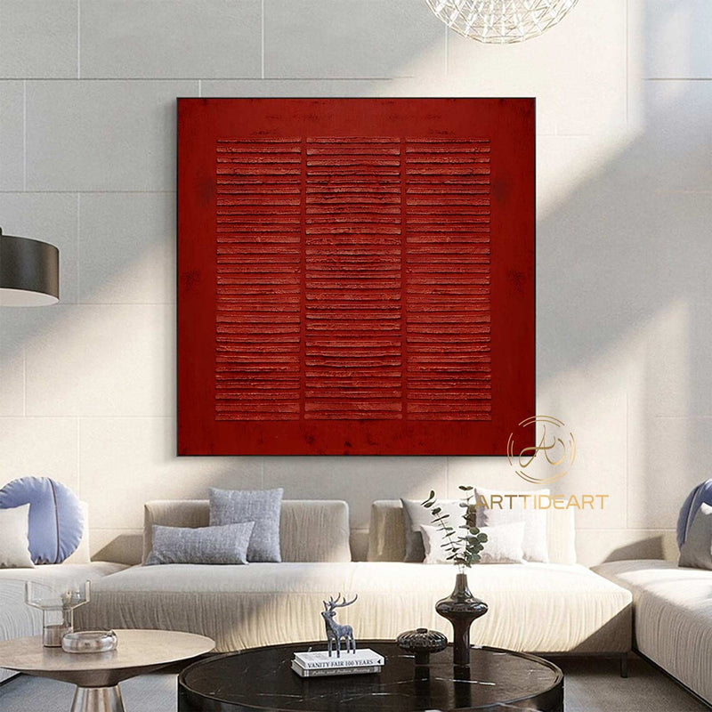 Large Red Abstract Painting On Canvas Wabi Sabi Texture Wall Art Red Minimalist Painting Boho Wall Decor Entrance Wall Decor For Living Room