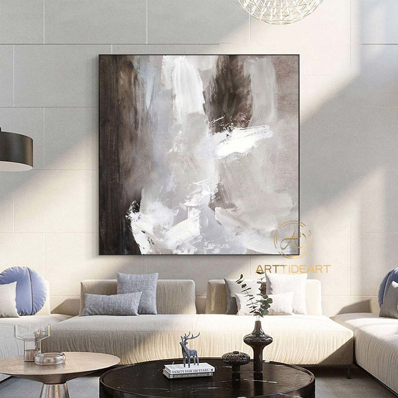 Extra Large Wall Art Abstract Brown Painting,Gray Painting,White Painting,Original Dine Room Wall Art,Landscape Painting,Painting On Canvas