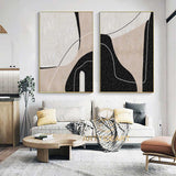 Set of 2 minimalist Abstract Painting Large Abstract Painting Set Of 2 Black Abstract Painting Black And White Wall Art Black And Beige art