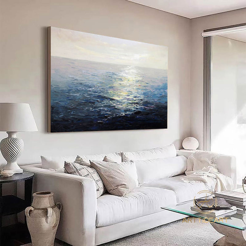 large abstract sunset painting blue sea abstract painting ocean painting coastal painting on canvas seascape painting landscape painting