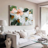 Original Flower Oil Painting On Canvas,Large Wall Art, Abstract White Floral Landscape Painting,Custom Painting, Modern Living Room Decor