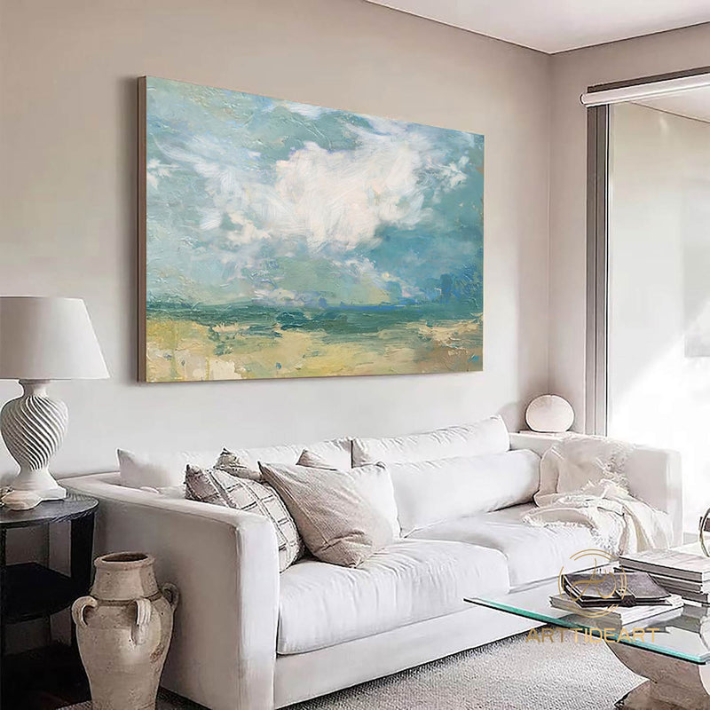 Large Sky And Sea Painting,Cloud Painting,Beach Texture Painting,Turquoise Sky Painting,abstract landscape Art,Wall Painting For Living Room