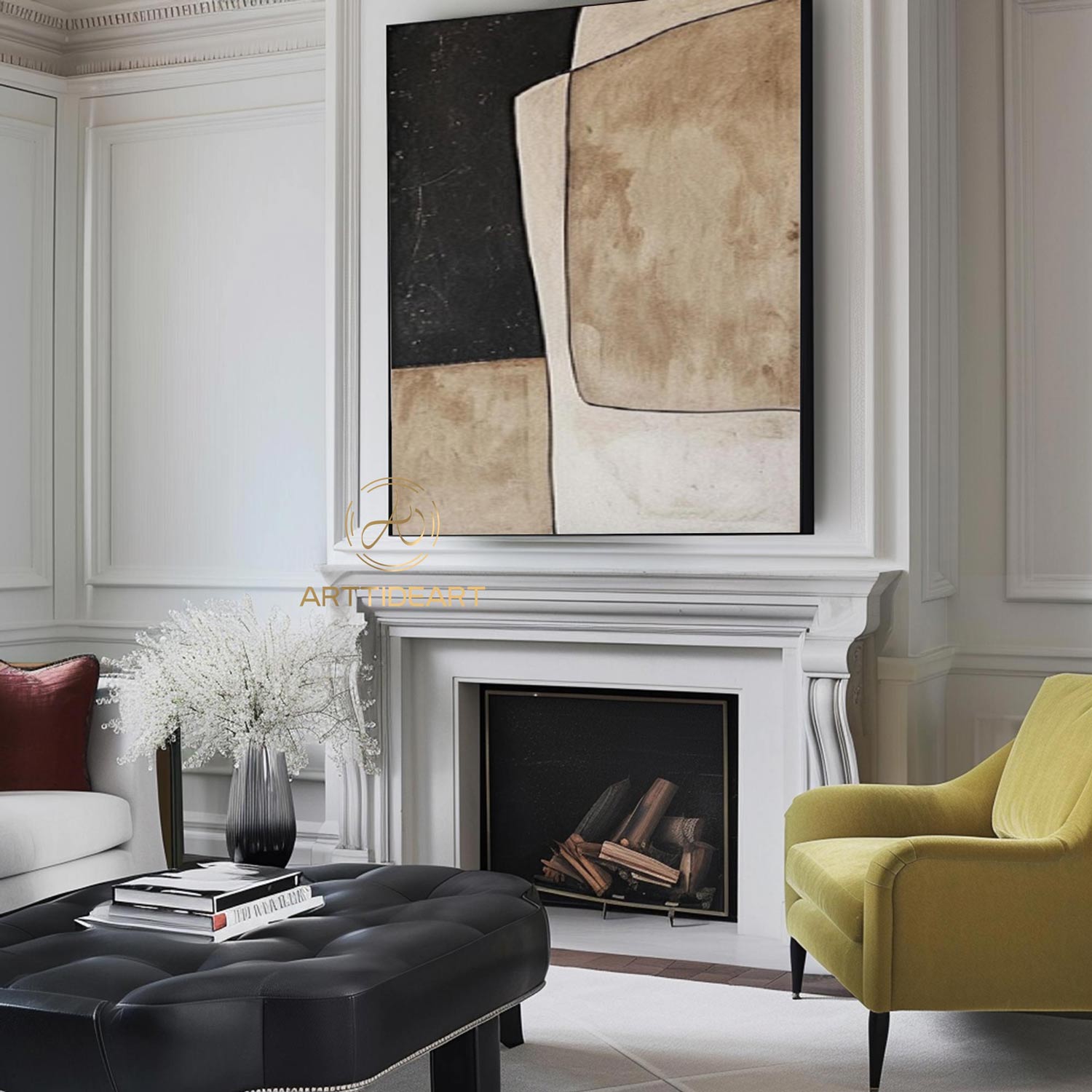 Brown Wall Art Beige Wabi-Sabi Wall Art Pure Beige Minimalist Painting Neutral Black Beige Minimal Wall Art Large Texture Painting on Canvas