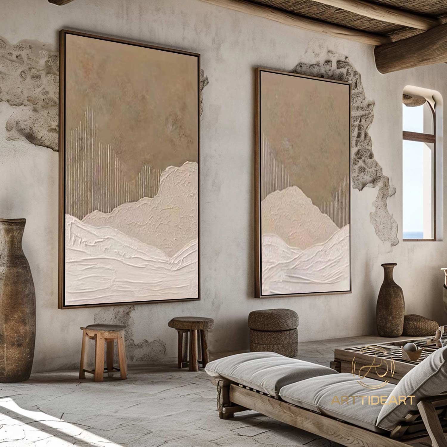 Set of 2 Wabi Sabi Wall Art brown wall art a pair brown painting plaster wall painting 3d texture wall art wabi sabi wall painting 2 piece