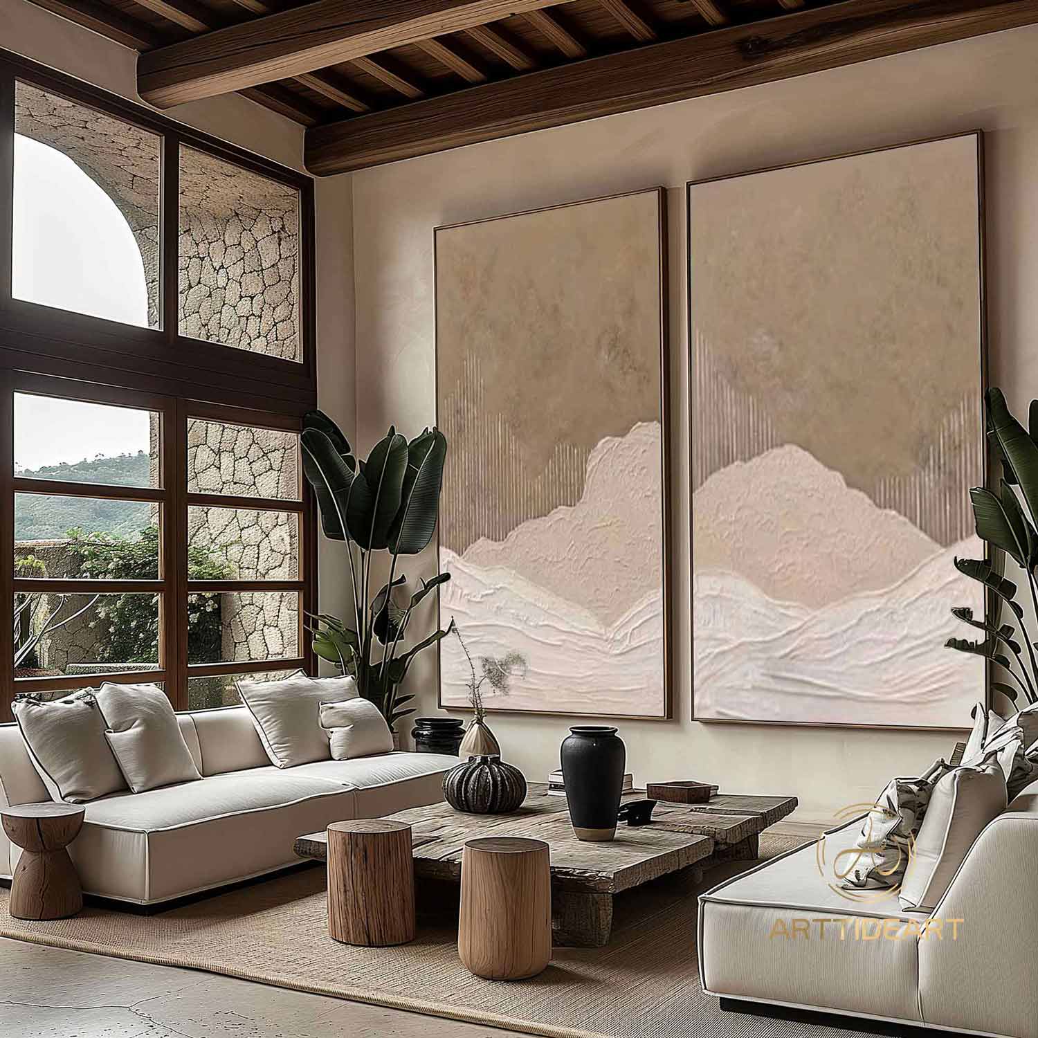 Set of 2 Wabi Sabi Wall Art brown wall art a pair brown painting plaster wall painting 3d texture wall art wabi sabi wall painting 2 piece