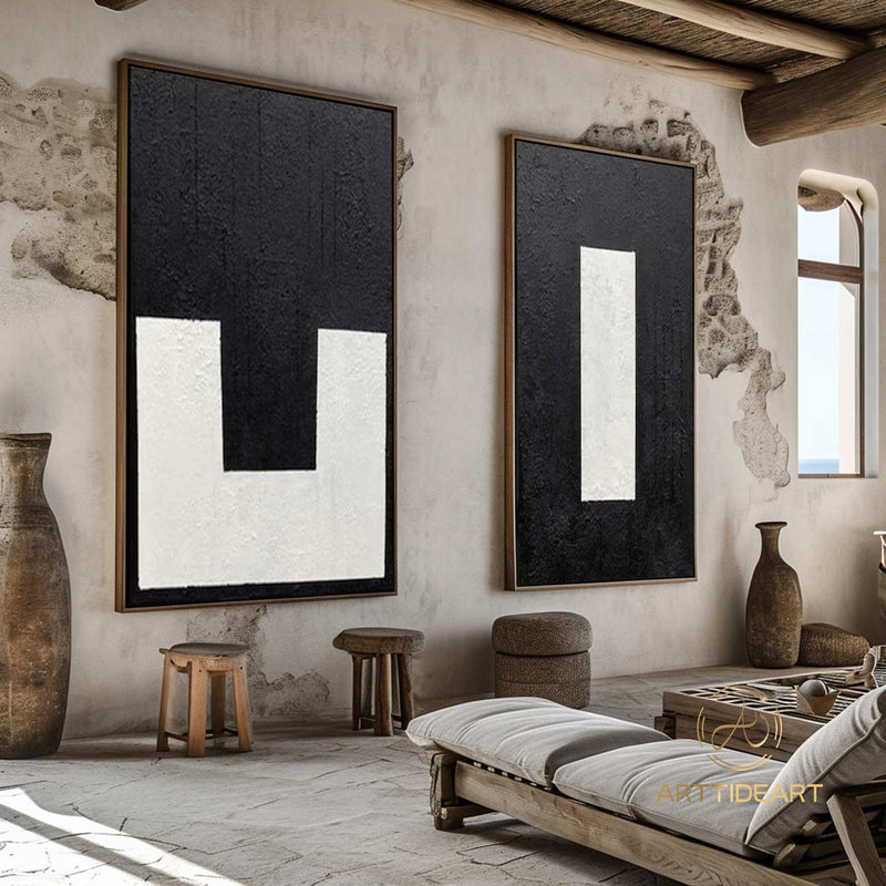 Black 3D Textured Art Set of 2 Black Wall Art Black and white Abstract Art Set Of 2 Black Abstract Painting Set Of 2 Black Abstract art