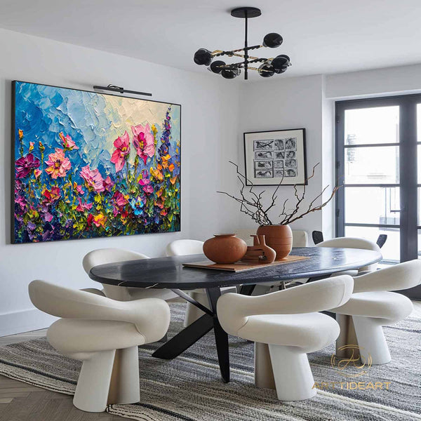 Original Colorful Flower Oil Painting On Canvas, Abstract Blossom Painting, Blooming Floral Painting, Large Wall Art, Living Room Wall Decor