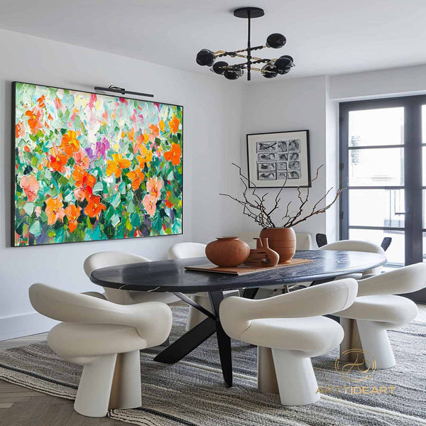 Original Oil Painting On Canvas, Abstract Modern Colorful Flower Painting, Large Wall Art, Boho Wall Décor, Home Decor, Bedroom Wall Decor