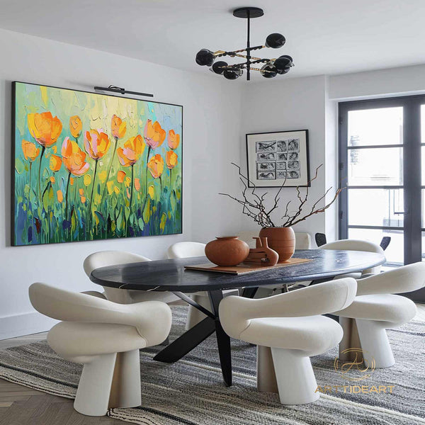 Original Oil Painting On Canvas, Abstract Modern Colorful Flower Painting, Large Wall Art, Boho Wall Décor, Home Decor, Bedroom Wall Decor