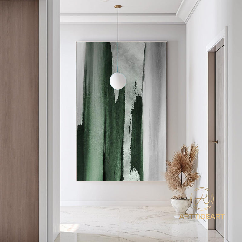 Large Green Abstract Painting Green And Grey Abstract Canvas Art Acrylic Minimalist Abstract Painting Oversized Modern Abstract Painting