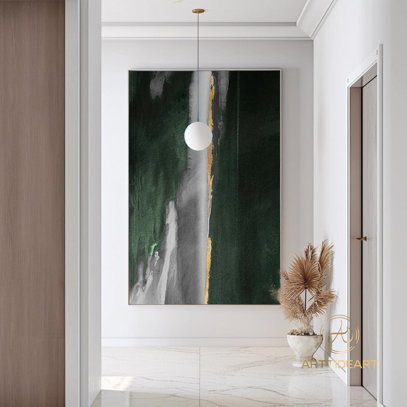 Large Modern Abstract Painting Green And Gold Canvas Abstract Art Gold Leaf Acrylic Painting Big Canvas Painting Contemporary Canvas Art