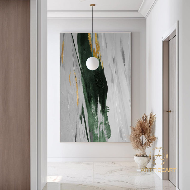 Original Green And Gold Abstract Painting Large Gold leaf Framed Canvas Art Minimalist Abstract Painting Huge Abstract canvas Painting