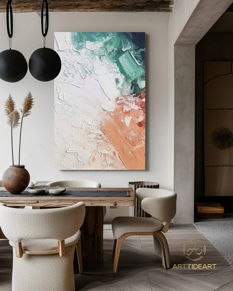 Large orange wall painting white wall art green painting beige painting blush painting 3D textured abstract art colorful painting