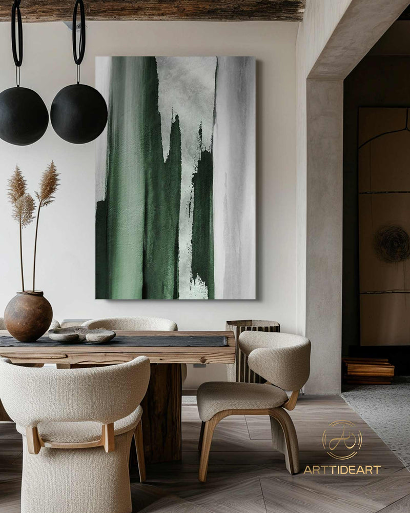 Large Green Abstract Painting Green And Grey Abstract Canvas Art Acrylic Minimalist Abstract Painting Oversized Modern Abstract Painting