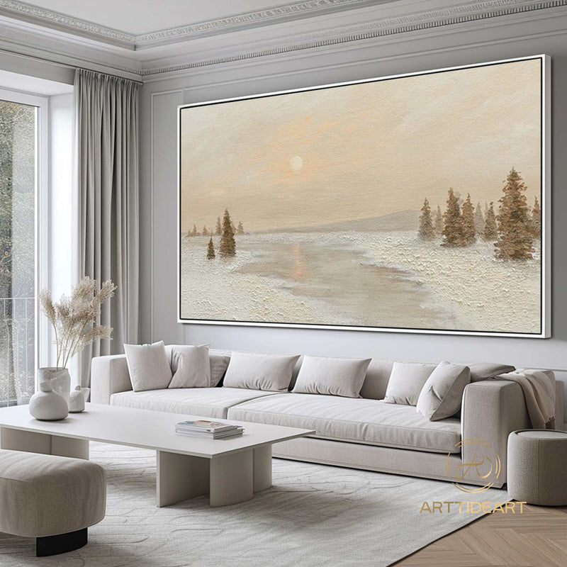 Neutral Abstract Winter Wall Art Texture Snowy Mountain Wall Art Landscape Oil Painting on Canvas Large Wall Art Modern Living room Wall Art