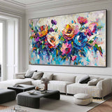Large Original Colorful flower Canvas Oil Painting,Heavy Textured Palette Knife Wall Decor Impasto Acrylic Floral Painting Living Room Decor