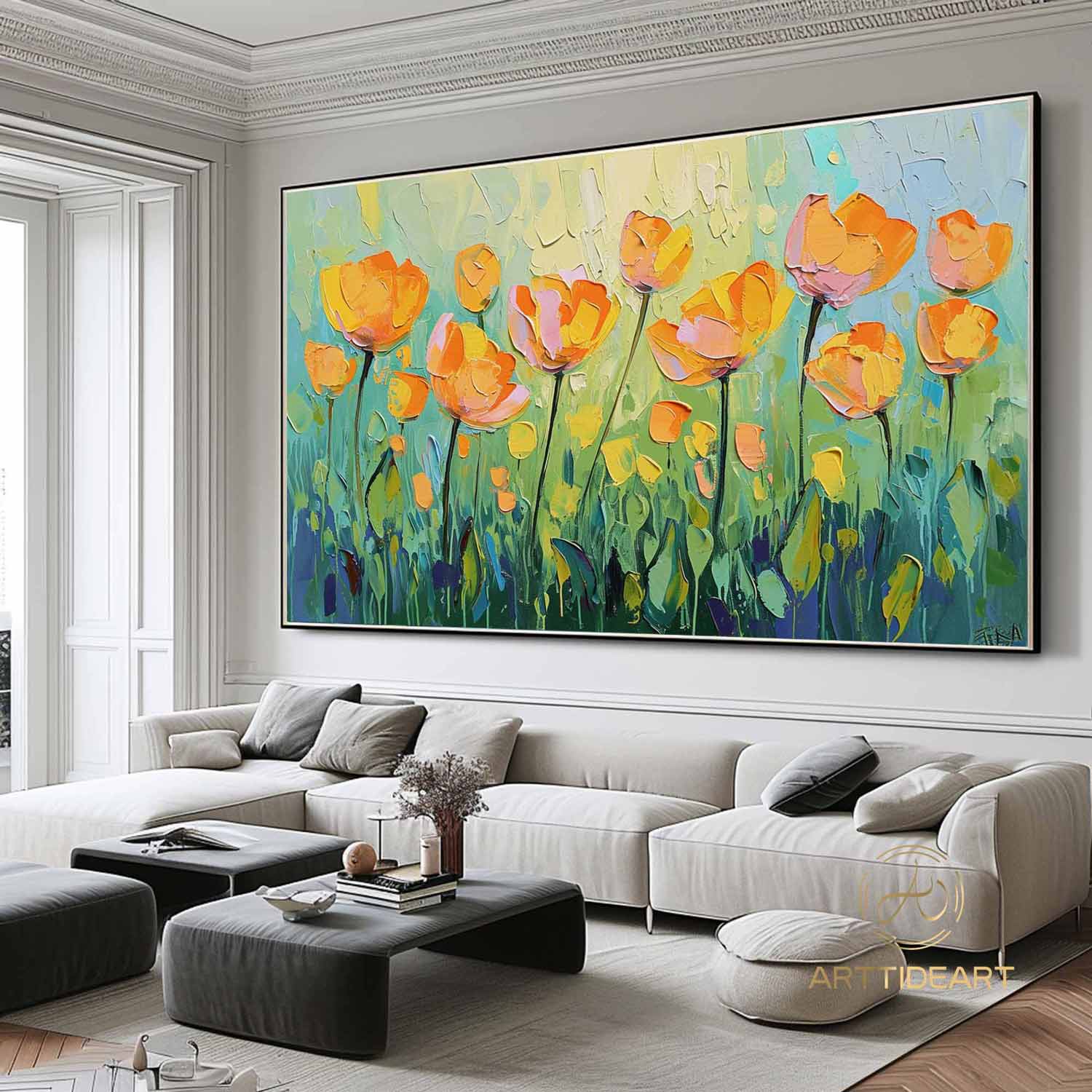Original Oil Painting On Canvas, Abstract Modern Colorful Flower Painting, Large Wall Art, Boho Wall Décor, Home Decor, Bedroom Wall Decor