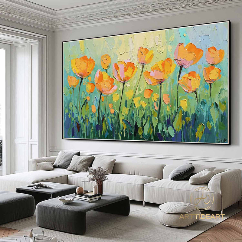 Original Oil Painting On Canvas, Abstract Modern Colorful Flower Painting, Large Wall Art, Boho Wall Décor, Home Decor, Bedroom Wall Decor
