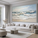 Large Textured Beach Acrylic Painting Framed Ocean Painting On Canvas Abstract Sea Art On Canvas Coastal Wall Art Beach Canvas Wall Decor