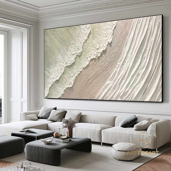 White ocean wave textured painting,sea beach painting,white textured abstract painting,ocean painting,ocean wave landscape painting